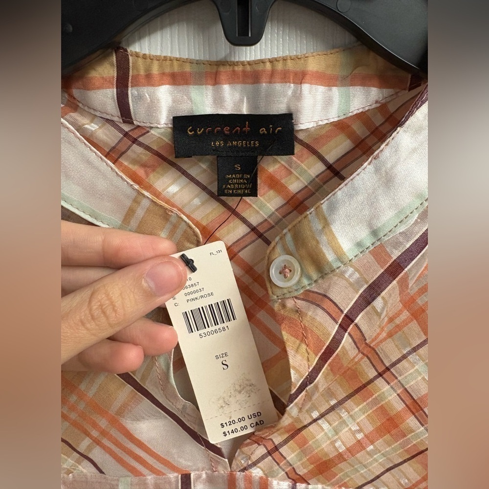 NWT Current Air Anthropologie Polly Organza Plaid Ruffle Yoke Blouse Size Small - Picture 3 of 5